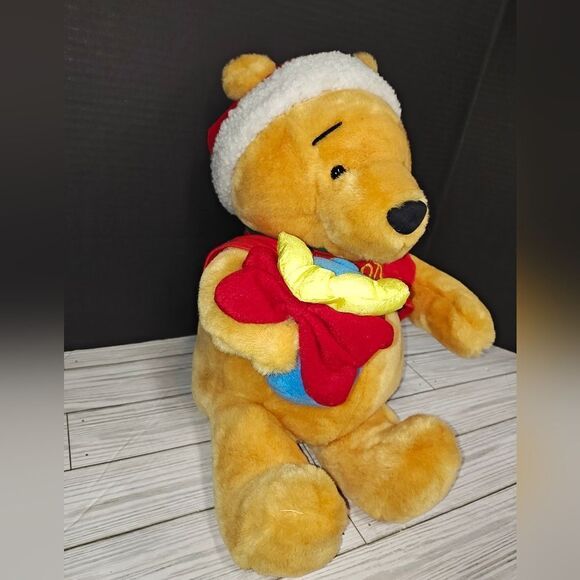 Walt Disney Vintage Christmas Winnie The Pooh Bear Plush 15" Holding Hunny Jar - Picture 6 of 9